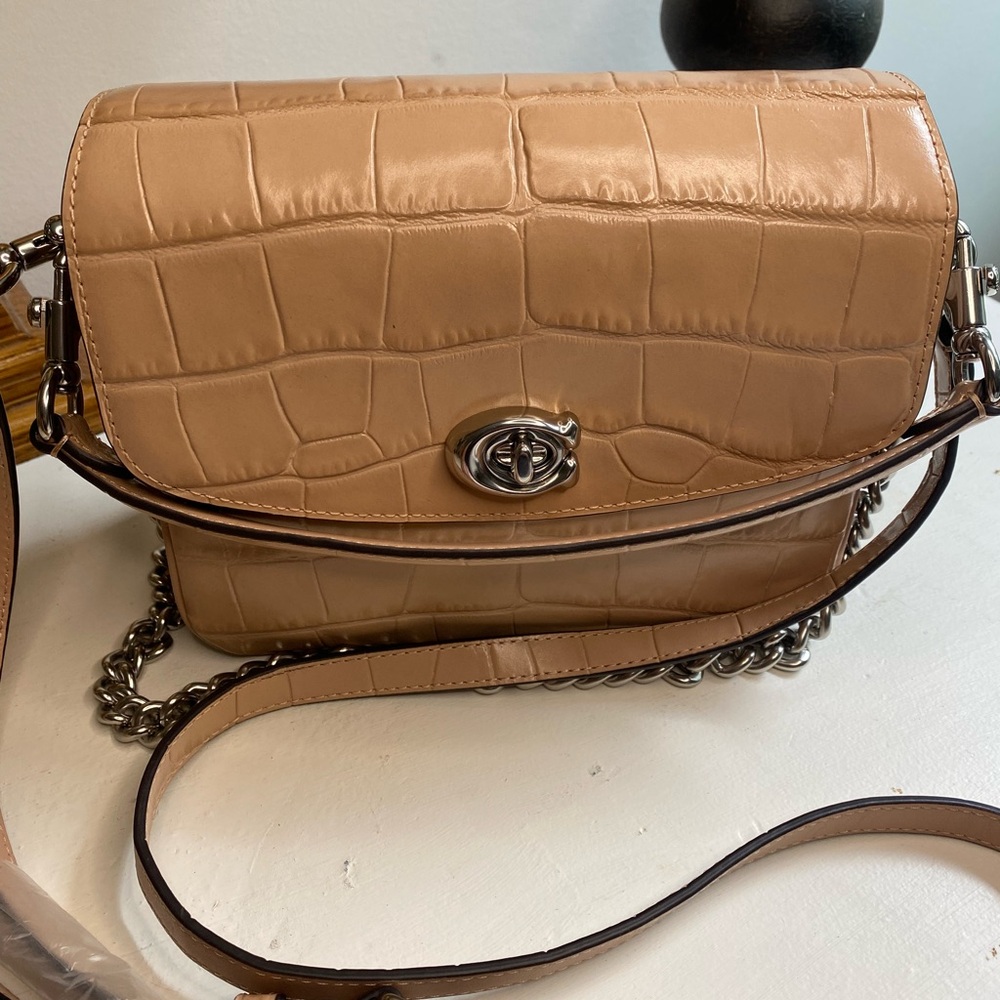 NWT Coach Tan Croc-Embossed Shoulder Bag